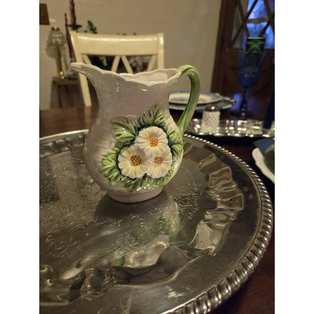 vintage Geo Z Lefton ceramic pitcher features a basketweave pattern and...